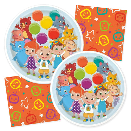 CoComelon Plates and Napkins Set for 16 Guests — coordinating plate and napkin designs