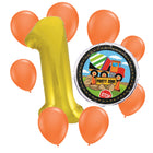 Construction 1st birthday set main: number 1 foil, themed foil and 8 matching latex balloons