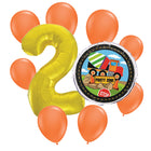 Construction 2nd birthday set main: number 2 foil, themed foil and 8 matching latex balloons
