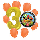 Construction 3rd birthday set main: number 3 foil, themed foil and 8 matching latex balloons