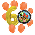 Construction 6th birthday set main: number 6 foil, themed foil and 8 matching latex balloons