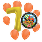 Construction 7th birthday set main: number 7 foil, themed foil and 8 matching latex balloons