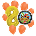 Construction 8th birthday set main: number 8 foil, themed foil and 8 matching latex balloons