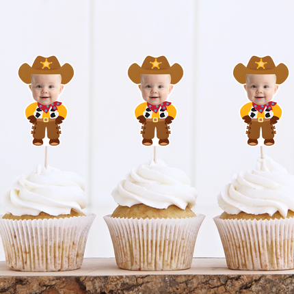 Cowboy Personalised Cupcake Toppers 10 ct - Western Birthday Party