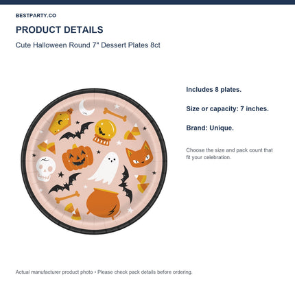 Cute Halloween Round 7" Dessert Plates 8ct — size and pack information