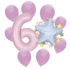 Dainty Unicorn 6th birthday set main: number 6 foil, themed foil and 8 matching latex balloons