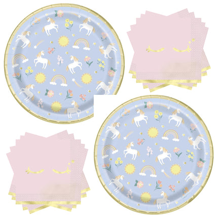 Dainty Unicorn Dinner Plates and Napkins Set for 32 Guests - set overview