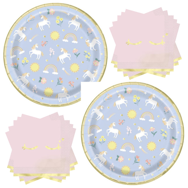 Dainty Unicorn Dinner Plates and Napkins Set for 32 Guests - set overview