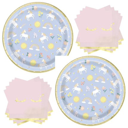 Dainty Unicorn Dinner Plates and Napkins Set for 16 Guests - set overview