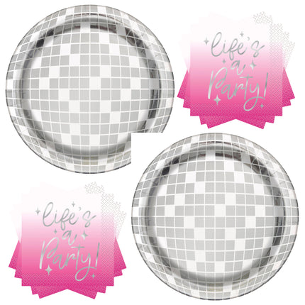 Dance Party Disco Ball Dessert Plates and Napkins Set for 32 Guests - set overview