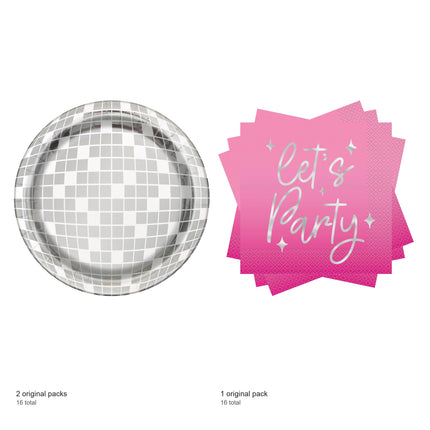 Dance Party Disco Ball Dinner Plates and Napkins Set for 16 Guests - included packs and quantities