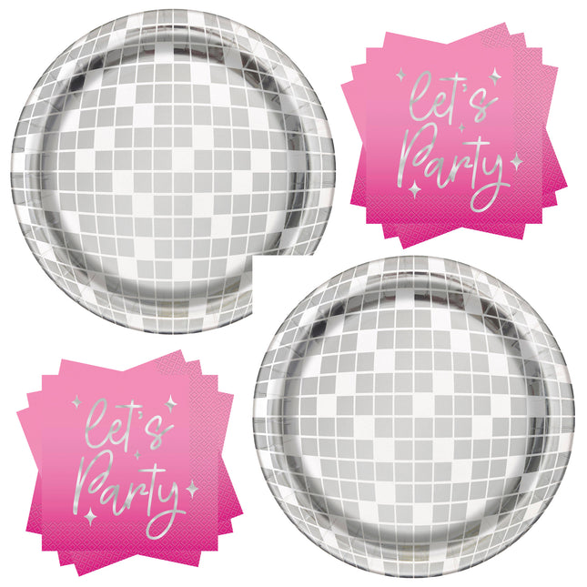 Dance Party Disco Ball Dinner Plates and Napkins Set for 32 Guests - set overview