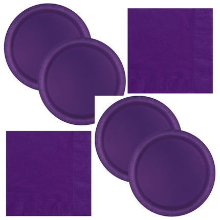 Deep Purple Solid Dinner Plates and Napkins Set for 32 Guests - set overview