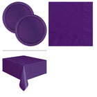 Deep Purple Solid Plates, Napkins and Tablecloth Set for 16 Guests - set overview