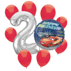 Disney Cars 2nd birthday set main: number 2 foil, themed foil and 8 matching latex balloons