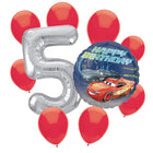 Disney Cars 5th birthday set main: number 5 foil, themed foil and 8 matching latex balloons