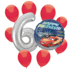 Disney Cars 6th birthday set main: number 6 foil, themed foil and 8 matching latex balloons