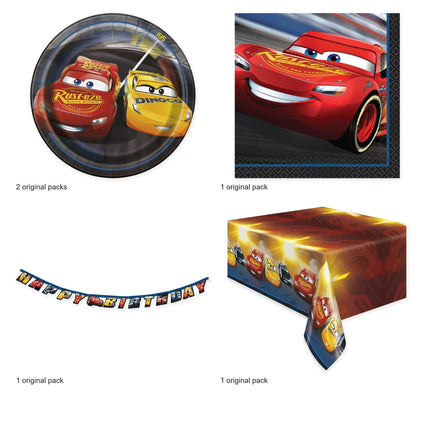 Disney Cars Dessert Tableware, Banner and Tablecloth Set for 16 Guests - original package contents