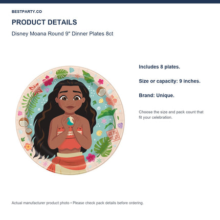 Disney Moana Round 9" Dinner Plates 8ct — size and pack information