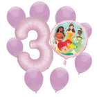 Disney Princess 3rd birthday set main: number 3 foil, themed foil and 8 matching latex balloons
