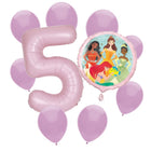 Disney Princess 5th birthday set main: number 5 foil, themed foil and 8 matching latex balloons