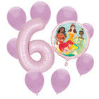 Disney Princess 6th birthday set main: number 6 foil, themed foil and 8 matching latex balloons