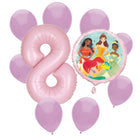 Disney Princess 8th birthday set main: number 8 foil, themed foil and 8 matching latex balloons