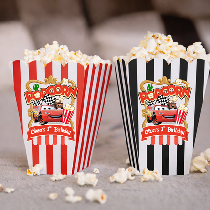 Cars Lightning McQueen Popcorn Labels 2.75", 9 ct– Race Car Birthday Party Stickers
