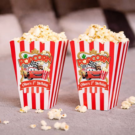 Cars Lightning McQueen Popcorn Labels 2.75", 9 ct– Race Car Birthday Party Stickers