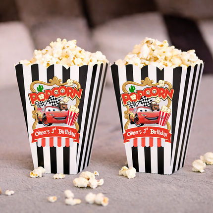 Cars Lightning McQueen Popcorn Labels 2.75", 9 ct– Race Car Birthday Party Stickers