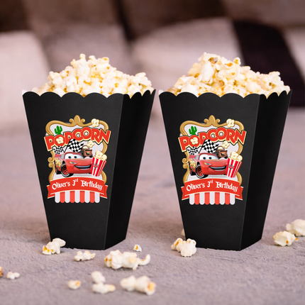 Cars Lightning McQueen Popcorn Labels 2.75", 9 ct– Race Car Birthday Party Stickers