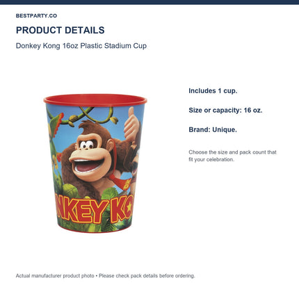 Donkey Kong 16oz Plastic Stadium Cup — size and pack information