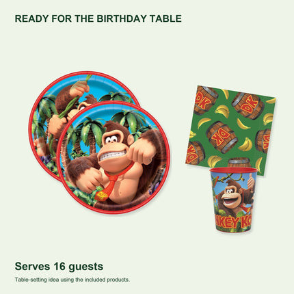 Donkey Kong Birthday Tableware Set with Cups for 16 Guests - table