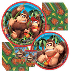 Donkey Kong Birthday Tableware Set with Cups for 16 Guests - plates and matching napkins with cups