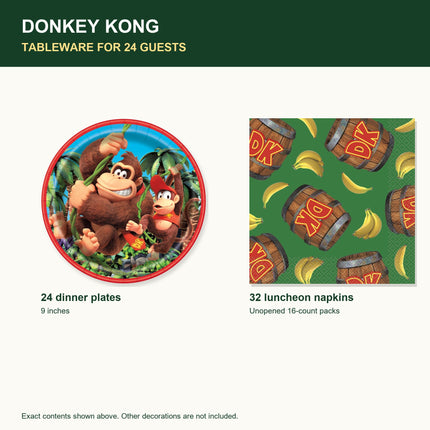 Donkey Kong Dinner Plates and Napkins Set for 24 Guests - contents