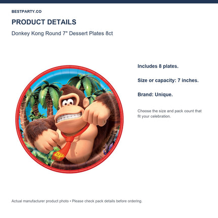 Donkey Kong Round 7" Dessert Plates 8ct — size and pack information