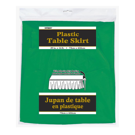 Emerald Green Solid Plastic Table Skirt, 29" x 14 ft