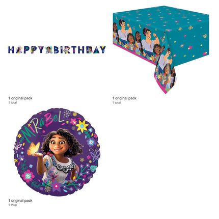 Encanto Banner, Tablecloth and Foil Balloon Set - included packs and quantities