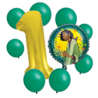 Encanto Bruno 1st birthday set main: number 1 foil, themed foil and 8 matching latex balloons