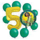 Encanto Bruno 5th birthday set main: number 5 foil, themed foil and 8 matching latex balloons