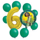 Encanto Bruno 6th birthday set main: number 6 foil, themed foil and 8 matching latex balloons