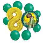 Encanto Bruno 8th birthday set main: number 8 foil, themed foil and 8 matching latex balloons