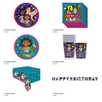 Encanto Coordinated Party Supplies Set for 16 Guests - included packs and quantities