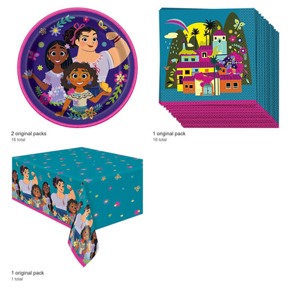 Encanto Plates, Napkins and Tablecloth Set for 16 Guests - included packs and quantities