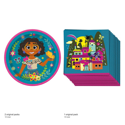 Encanto Shaped Plates and Napkins Set for 16 Guests - included packs and quantities