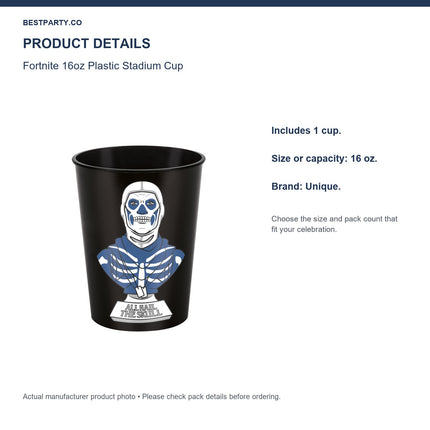 Fortnite 16oz Plastic Stadium Cup — size and pack information
