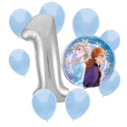 Frozen 1st birthday set main: number 1 foil, themed foil and 8 matching latex balloons