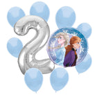 Frozen 2nd birthday set main: number 2 foil, themed foil and 8 matching latex balloons