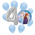 Frozen 4th birthday set main: number 4 foil, themed foil and 8 matching latex balloons