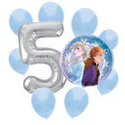 Frozen 5th birthday set main: number 5 foil, themed foil and 8 matching latex balloons
